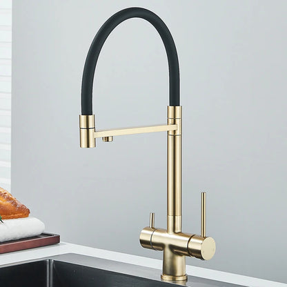 Rozin Filter Water Kitchen Faucet Black Pull Down Flexible Sprayer Faucets 2 in 1 Purification Pure Water Mixer Tap 360 Swivel