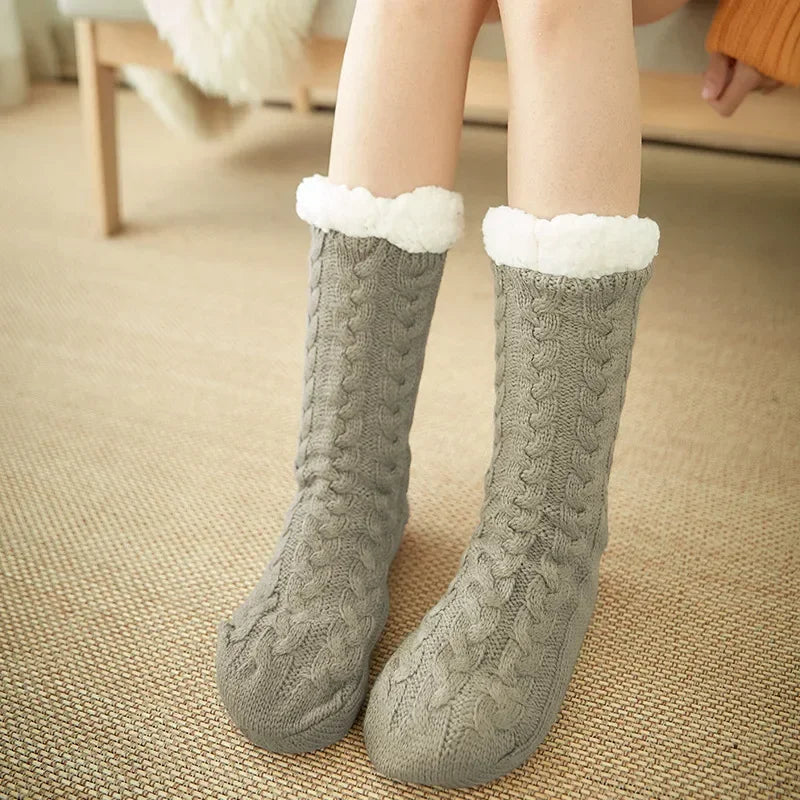 Womens Fuzzy Thermal Sock Plush Grip Hemp Winter Soft Female Home Indoor Warm Bedroom Non slip fluffy Thick Slipper Floor Sock