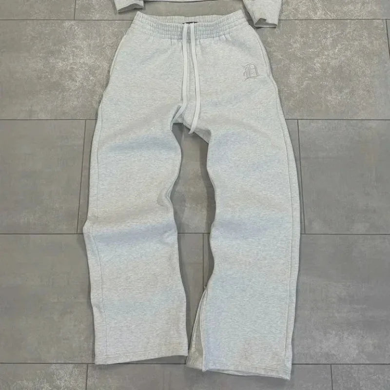 Europäischen und Amerikanischen Retro Männer Anzug Brief Gestickte Zipper Hoodie Frauen Modische Casual Lose Grau Gerade Hosen.