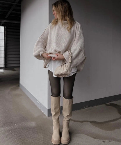 Neue Herbst/Winter frauen Pullover Einfarbig Halb-rollkragen Casual Pendler Stil Stricken Pullover Lose Pullover einfach Alle-spiel