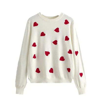 Frauen Herz Druck Gestrickte Pullover Herbst Winter Lose Pullover Elegante Strickwaren Jumper Valentinstag Tops