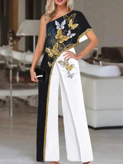 2024 Amazon Independent Station Women's Jumpsuit Slimming Fashionable Color Blocking Women's Trousers Jumpsuit Casual Style