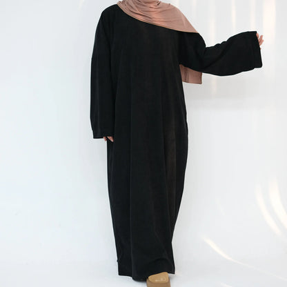 2024 Winter Dubai Women Corduroy Abaya Dress Ramadan Eid Arabic Modest Muslim Clothing Islam Party Jalabiya Fashion Turkey Robe