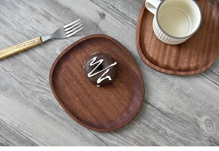 Solid Wood Serving Tray Oval Tea Tray Decorative Wood Plate Fruit Tray Vegetable Platter Home Bread Dessert Cake Plate Tableware.