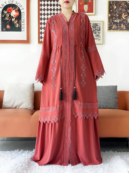 New Women Elegant Dress Chiffon Open Abaya with Zipper Muslim Women Dress Islamic Clothing Cardigan Abaya Women Muslim Dress