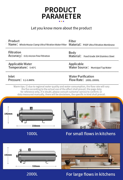 DIVEDEER Stainless Steel Water Purifier for Household Use Rural Groundwater Yellow Mud Water Well Water Ultrafiltration Filter.