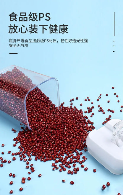 Kitchen Plastic Container Organizer Moisture-Proof Sealed Tank Square Transparent Grain Storage Jar Dried Fruit Snack Box Cans.