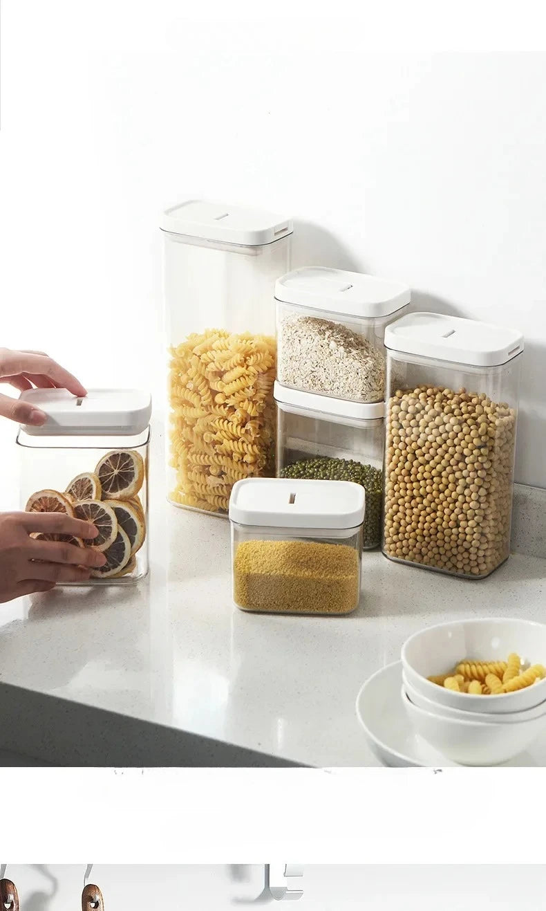Clear Food Grade Plastic Storage Jar Airtight Seal for Kitchen Snacks Cereals Beans Kitchen Storage Organizer Kitchen Storage.