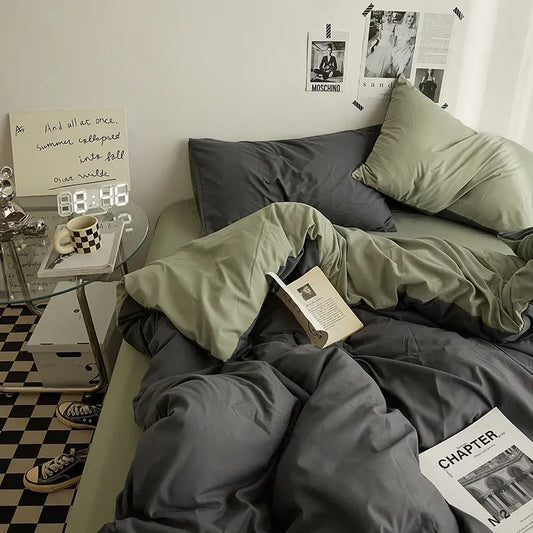 Solid Grey Matcha Color Bedding Set Adults Kids Twin Full Queen Size Bed Flat Sheet Duvet Cover Set Pillowcases Simple Bed Linen.