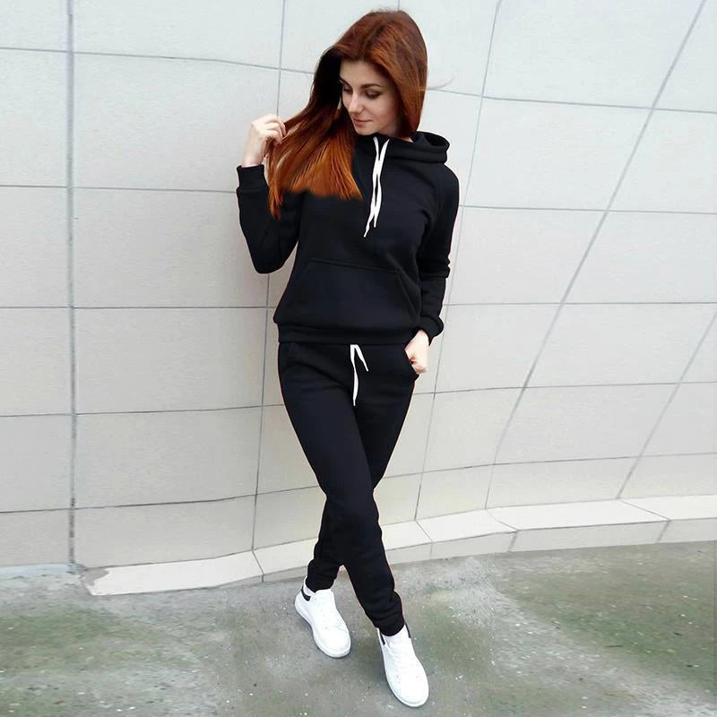 Autumn Women's Fleece Tracksuit 2 Pieces Set Pullover Hoodies+Pants Sport Suit Female Winter Warm Sweatshirt Suit for Woman.