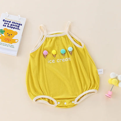 MILANCEL Neue Sommer Säuglings Body 0-24M Nette Eis Kleinkind Brief Hosenträger Overall Baby Süße Einteilige.