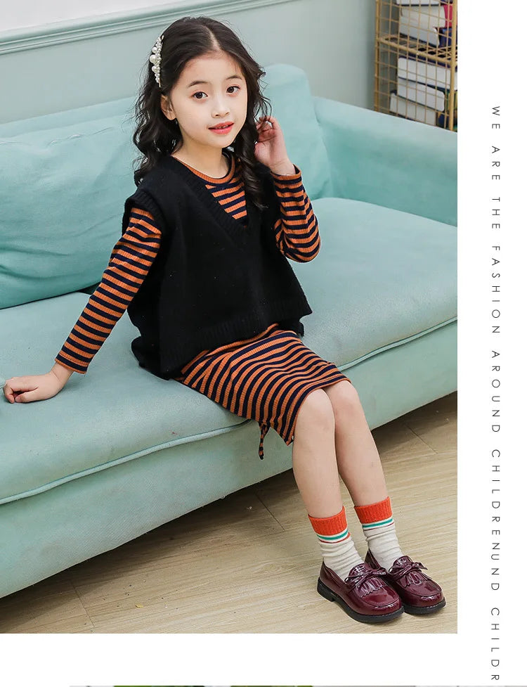 Girls Casual Leather Shoes Kids Flats Tassels with Bow-knot British Style Soft Slip-on Loafers for Wedding Party Bright Skin New.