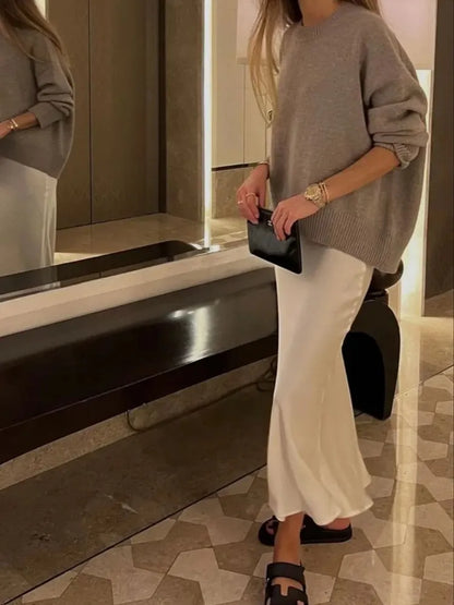 MUJER Woman 2025 Satin Skirt Women High Waist Long Skirts For Women Summer Black Midi Skirt Woman Office Elegant Women's Skirts.