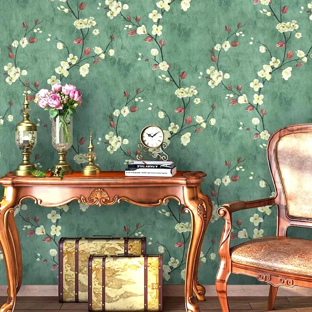 Vintage Floral Grün Grau Peel And Stick Tapete Blume Selbstklebende Tapete Schlafzimmer Dekor Möbel Renovieren Wandaufkleber
