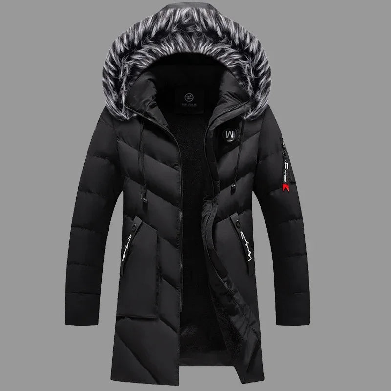 Male Solid Cotton Outwear Coats Men's Thick Fleece Winter Jacket Fashion Fur Hooded Warm Cooton Parka Windbreaker Plus Size 6XL.