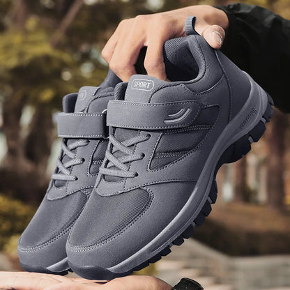 Men's Trendy Running Shoes With Hook And Loop Fastener, Comfy Breathable Wear Resistant Shock Absorption Cushioned Sneakers