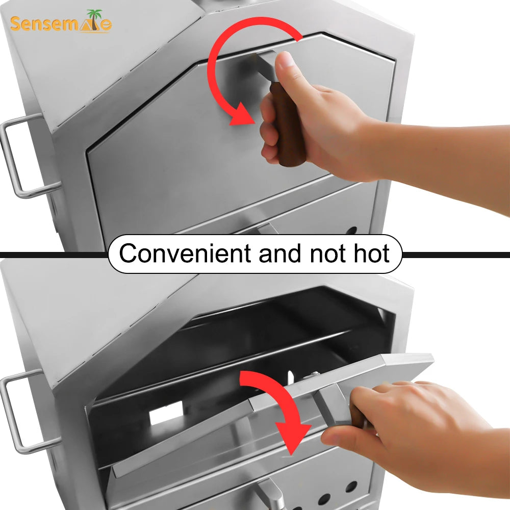 Tragbarer, holzgefeuerter Pizzaofen für den Außenbereich mit 12-Zoll-Stein und Thermometer, klappbare Beine, Camping-Grillmaschine aus Edelstahl für den Hinterhof