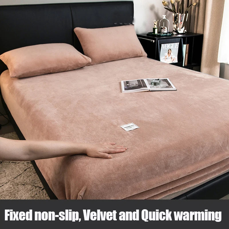 1pc Warm Winter Elastic Fitted Sheets Adjustable Flannel Velvet Mattress Cover Fluffy Fitted Bed Sheets for 200 Queen 180 size