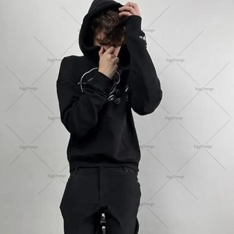 Fashion Casual Letter Print Rcok Oversized Sweatshirt Men Y2K 2025 Retro Harajuku High Street Hip-hop Vintage Loose Hoodie Women.