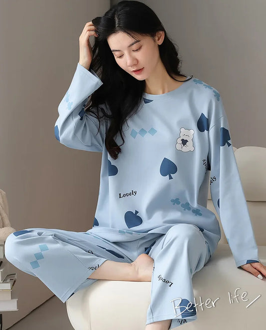 2 Teile/satz frauen pyjamas frühling und herbst langärmelige hosen cartoon nette kann außerhalb freizeit und komfortable student getragen werden