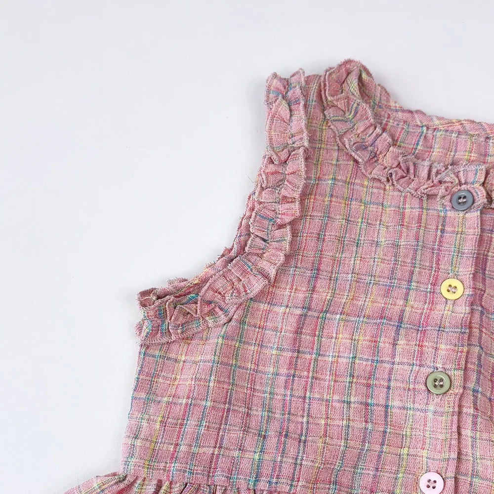 Pink Girl's Summer Two-piece Set with Single Breasted Sleeveless Top and Casual Pants, New Children's Sets Kids Clothes.