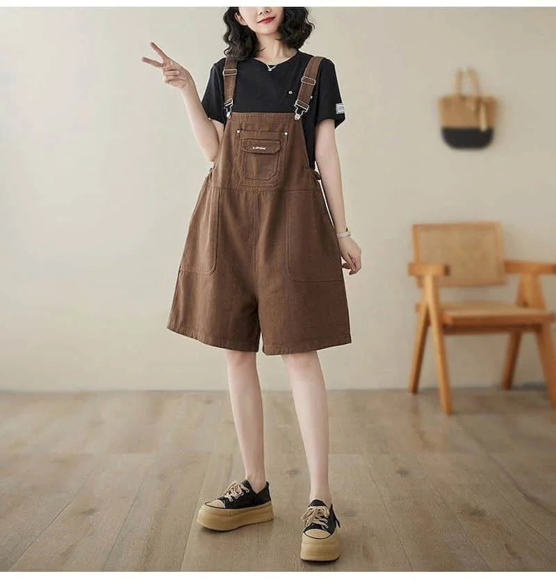 Denim Jumpsuits for Women Vintage Korean Style One Piece Outfit Casual Loose Rompers Wide Leg Jeans Summer New Women Clothing.