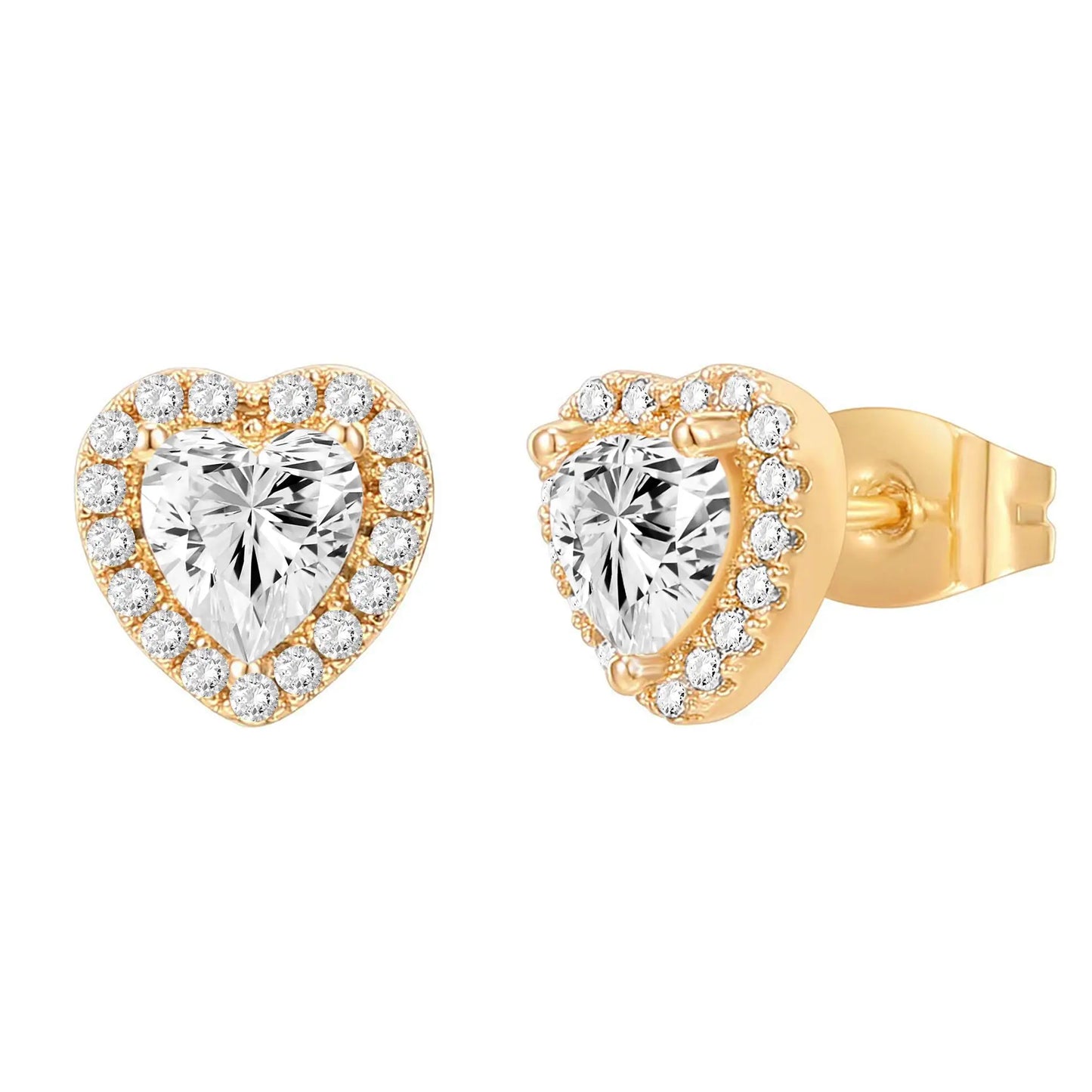Shevalues 14K Gold Plated Brilliant Round Faux Diamond Halo Earrings Luxury Premium Cubic Zirconia Sterling Silver Post Earring.