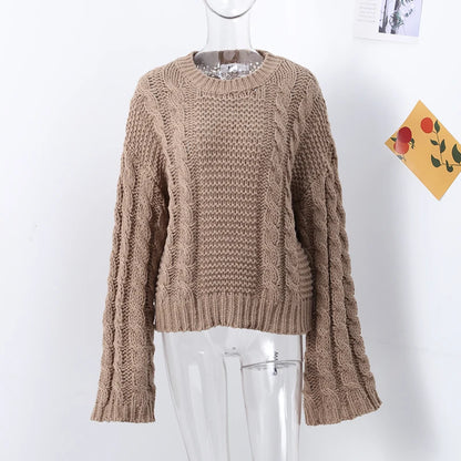 Casual Twists Stricken Oversize-Pullover Frauen Oansatz Lange Flare Hülse Lose Solide Pullover 2025, Herbst Winter Vintage Pullover