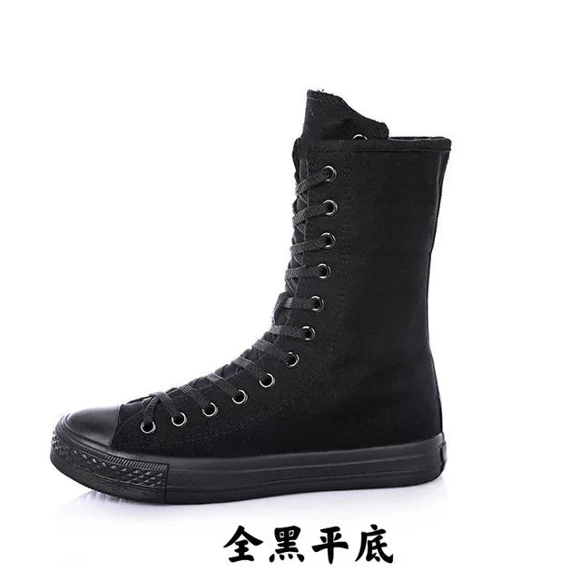 Women Shoe Canvas Casual High Top Shoes Long Boot Lace-Up Zipper Comfortable Flat Boot Sneakers Tenis Feminino Spring Autumn