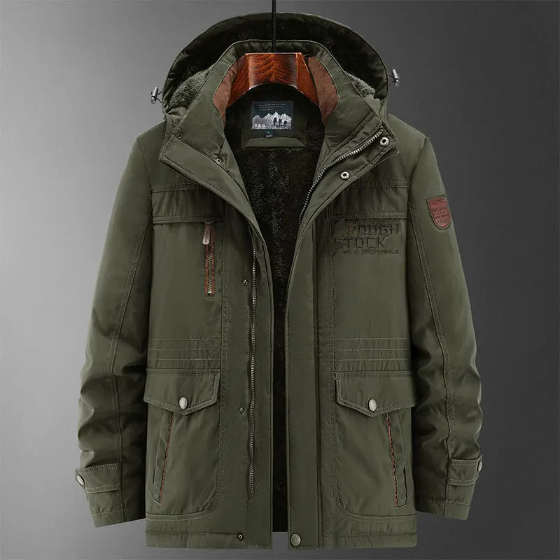 Thick Coat Winter Outdoor Running Sports Windproof Warm Fleece Hooded Cargo Jacket Men Removable Hood Thick Warm Fleece Jacket.