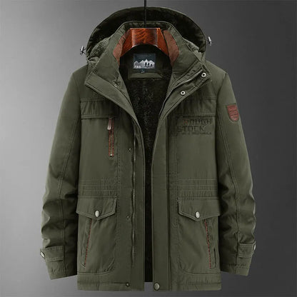 Thick Coat Winter Outdoor Running Sports Windproof Warm Fleece Hooded Cargo Jacket Men Removable Hood Thick Warm Fleece Jacket.