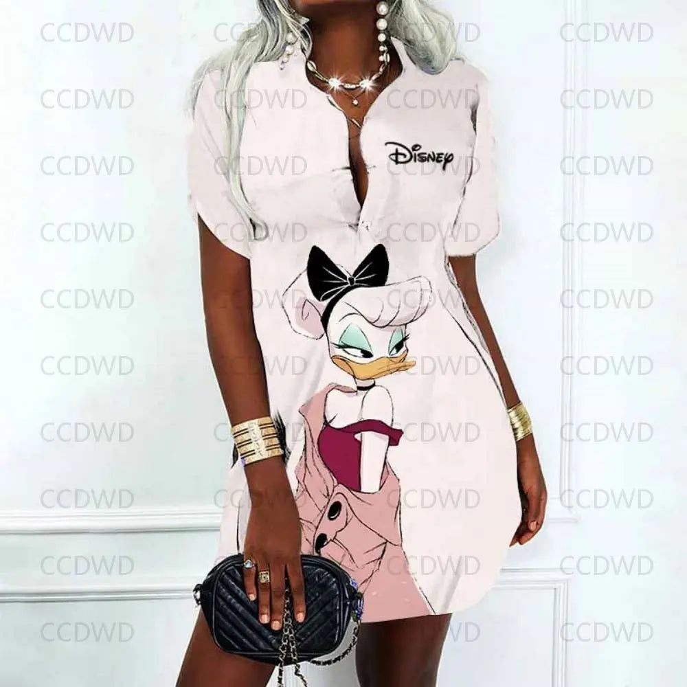 Disney Neu in figurbetontem Kleid, modisch, elegant, lässig, Damenkleider, Sommerkleider, Damen 2025, Angebot mit V-Ausschnitt, Poloshirts, Y2k Mickey