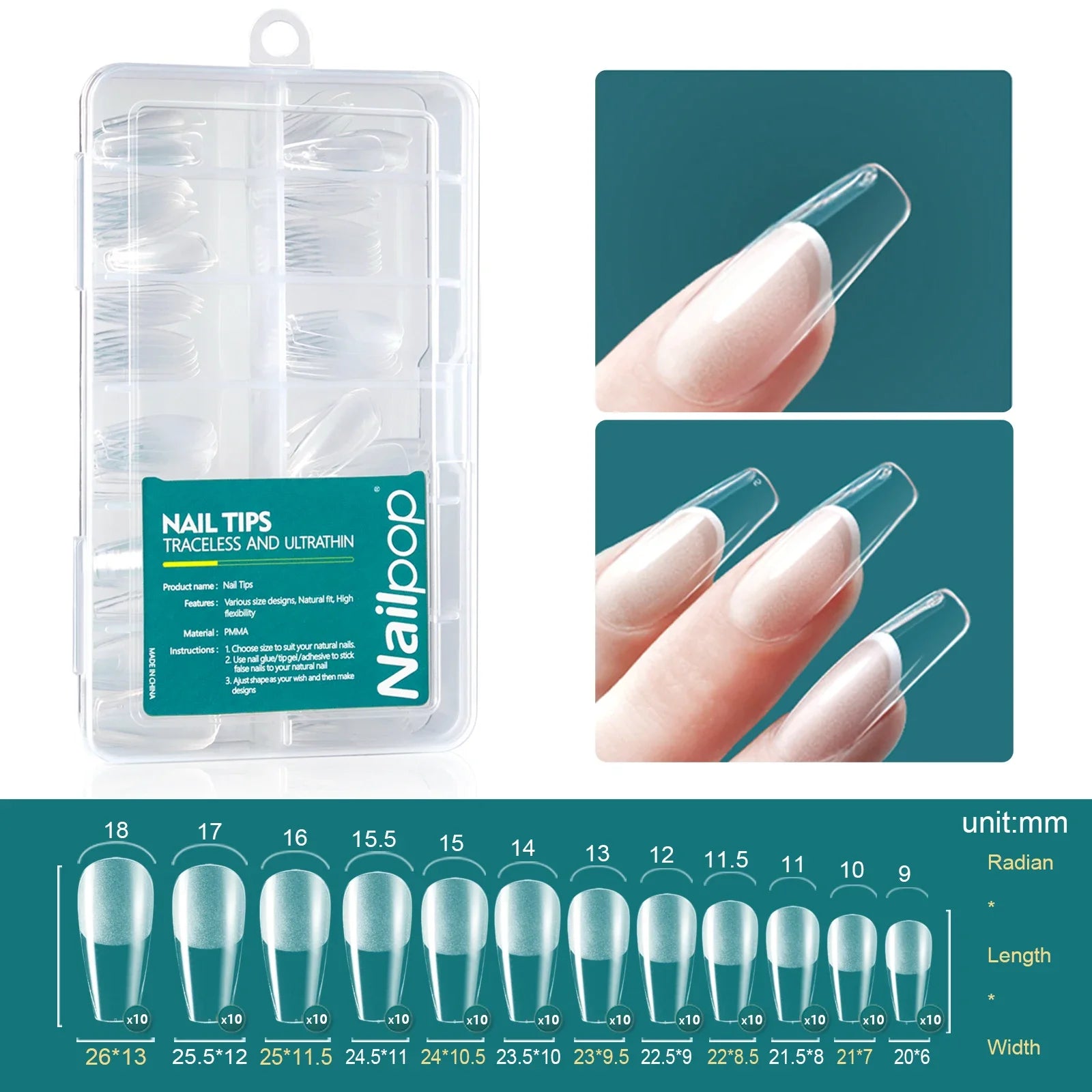Nailpop 120pcs/box Gel X Nail Tips Medium Short Shape Almond/Square/Soft Gel Nail Tips False Nails Soak Off Easy Nail Extensions.