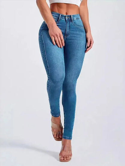 Street Slim Women's Blue Pencil Denim Pants Women Zipper Pockets Lady Jeans 2025 Autumn Lady Casual Street Trouser.