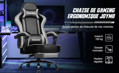 Daccormax Ergonomischer Gaming-Stuhl mit Fußstütze, Liegestuhl 170 ° , Rennstuhl aus PU-Leder mit Lordosenstütze und Kopfstütze