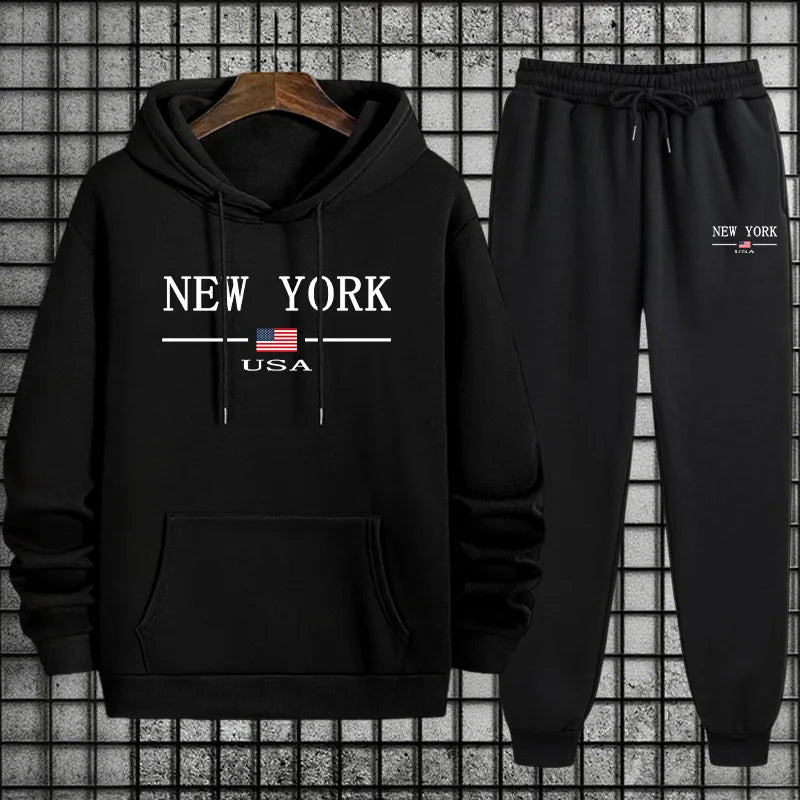 Men's Sportswear Sweatshirt + Pants 2piece Set Autumn Winter Daily Casual Sporty Jogging Suit Male Urban Fashion Hoodie Outfits.