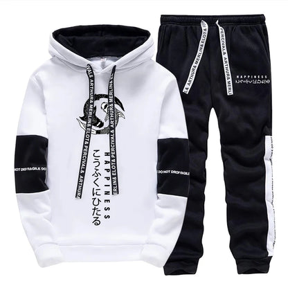 Japanese Fashion Hoodies Sweatpants Men's Hooded Long Sleeved Tracksuit 2pcs Set Harajuku-style All Season Casual Sporty Outfits.