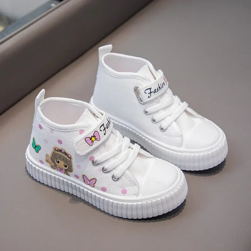 Children High top Canvas Sports Shoes Girls Lightweight Running Board Shoes New Kids Soft Bottom Non Slip Breathable Sneakers.