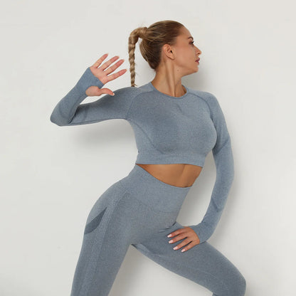 Solid Color Sexy Seamless Yoga Long Sleeves for Woman Slim Casual Sports Running Gym Workout Top Quick Drying Fitness Top.