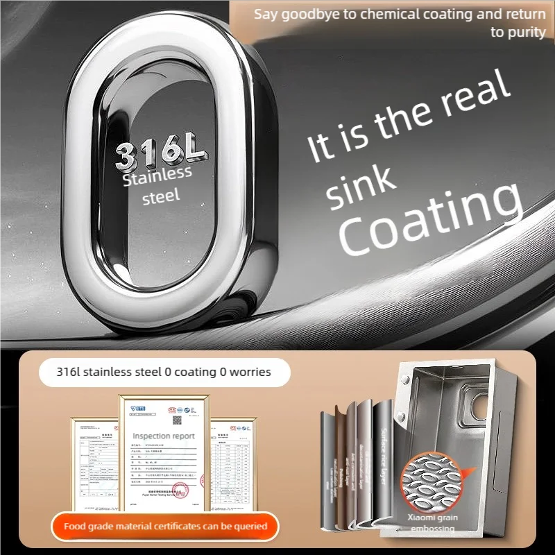 316L Stainless Steels Kitchen Sink Scratch and Grease Resistant Large Single Slot Household Left Right Mount Undermount Basin