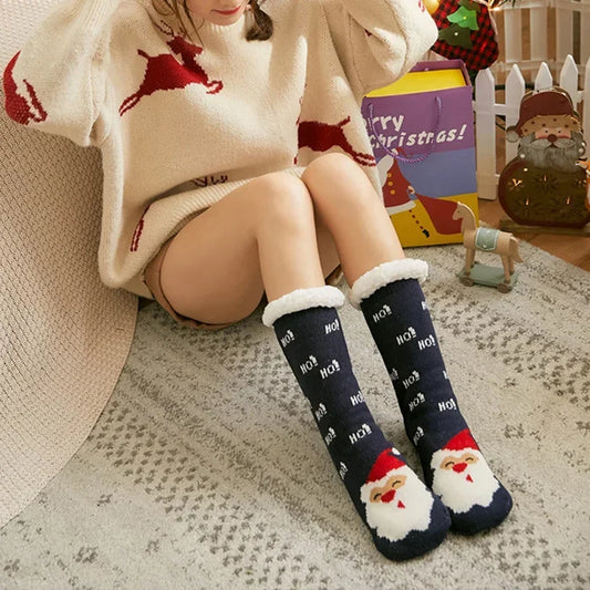 Christmas Fuzzy Socks Womens Winter Thermal Warm Floor Sock Soft Female Home Indoor Gifts Non Slip Grip Slipper Sock Fluffy.