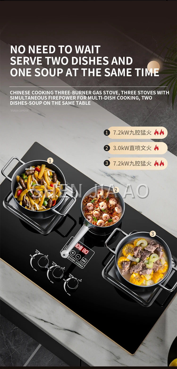 7.2KW Gas Stove Household Three Stove Timing Table Embedded Dual-purpose Natural Gas Liquefied Gas Fire Stove Gas Stove.