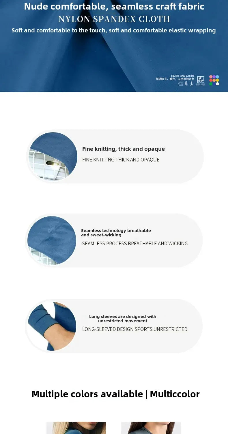 Plus Size Seamless High-Waisted Yoga Suit Long Sleeve Quick Dry Fitness Apparel Women's Promoting Legs Slimming Sportswear.