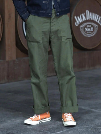 Bronson 1947 Model 838A OD7 Fatigue Utility Pants Men HBT OG-107 Baker Trousers.