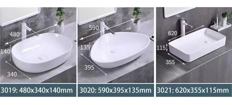 Hotel Commercial Square Weiß Keramik Aufsatzwaschbecken Waschtisch Waschtisch Porzellan Multi-Size für Badezimmer Balkon