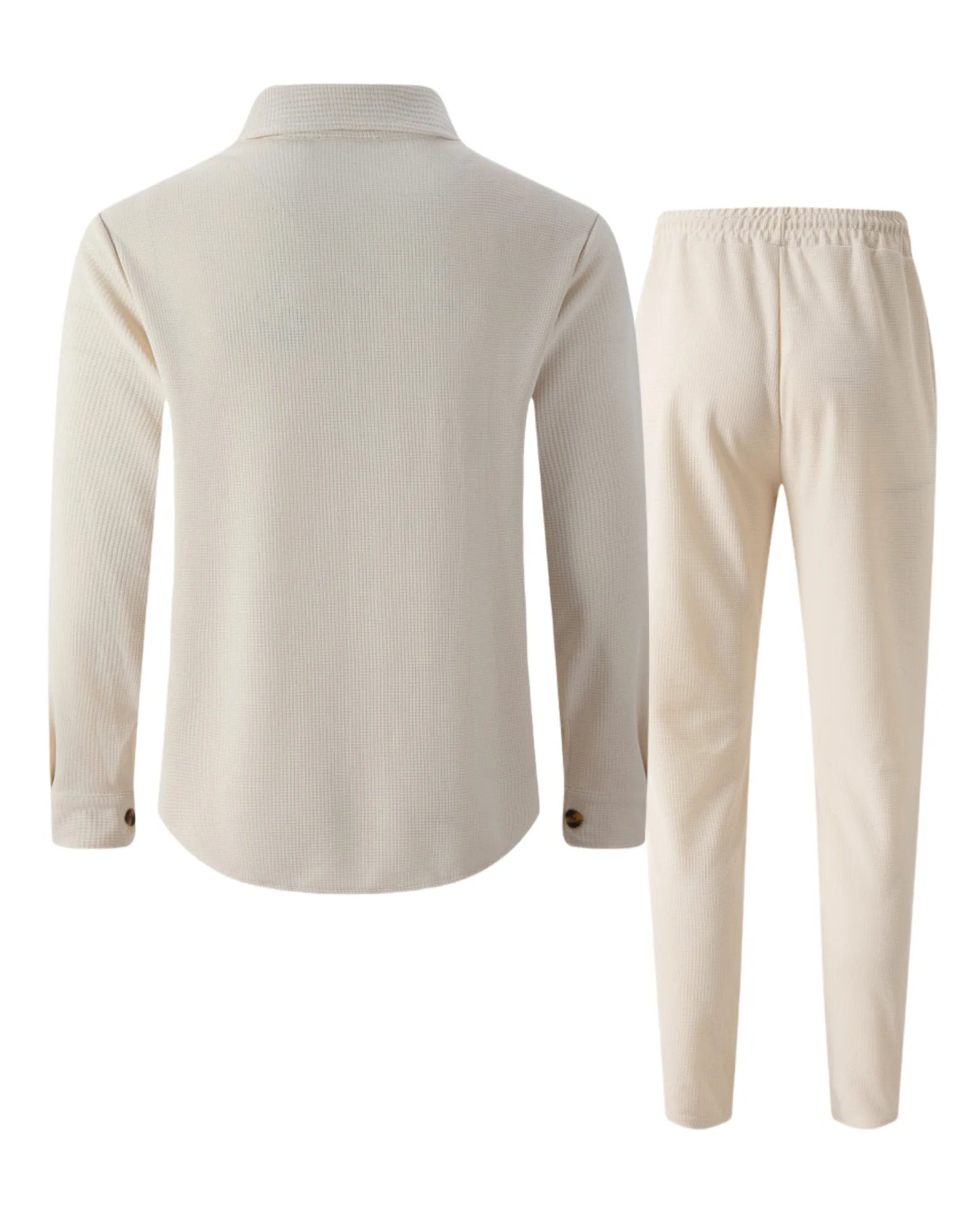 2025 Men's Autumn Casual Street Sport Two-Piece Fashion Solid Color Double-Pocket Collar Buttoned Long-Sleeved Shirt + Pants Set.