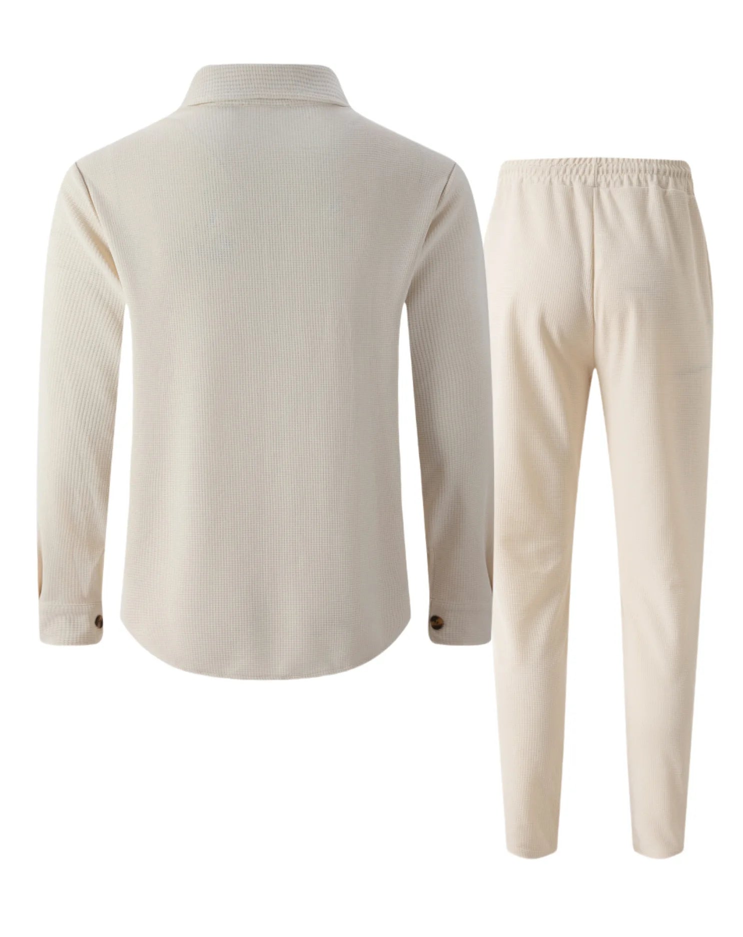 2025 Men's Autumn Casual Street Sport Two-Piece Fashion Solid Color Double-Pocket Collar Buttoned Long-Sleeved Shirt + Pants Set.