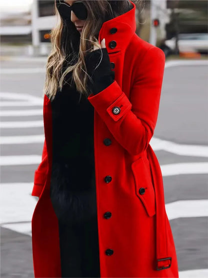 Winter drehen-unten Neck Woolen Jacke Mantel Outer Frauen Fashion Solid Langarm Einreiher Lose Wolle Mäntel Streetwear