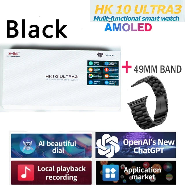 2025 New 49mm HK10 ULTRA 3 Smartwatch HD AMOLED 4G ROM Bluetooth Call Network Chat Robot Clock NFC Compass Smart Watch Men Women
