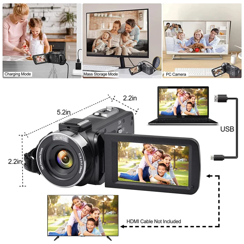 8K HD Video Camera 3 Inch LCD Touch Screen 18x Digital Zoom Camera Recorder Ultra HD WIFI Portable Recording Camcorder.